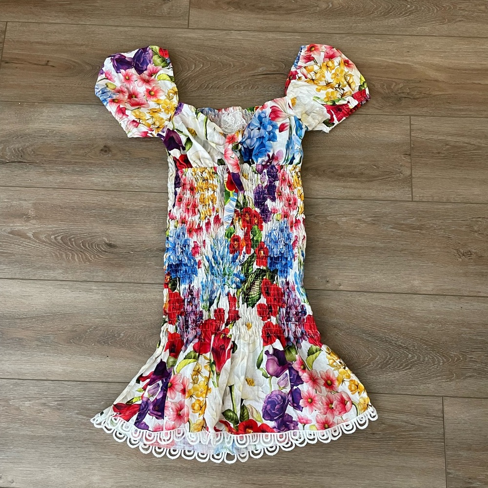 100% linen floral mini dress size S